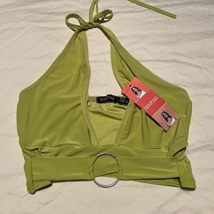 Lime green wrap around buckle detail crop top